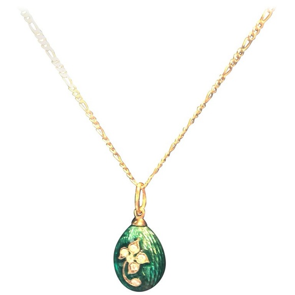 Antique diamond egg pendent in 14 k gold with 5 diamonds . - Picture 5 of 5